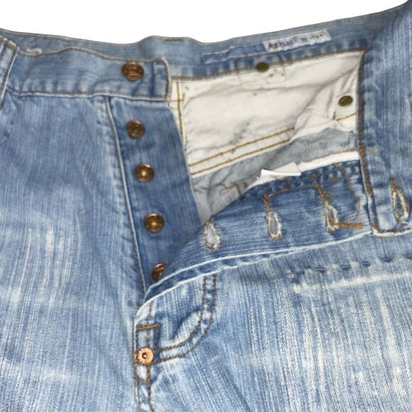 Azzure Patchwork Sz 36x34 Light Wash Button Fly Distressed Bootcut Denim Jeans - Picture 2 of 11